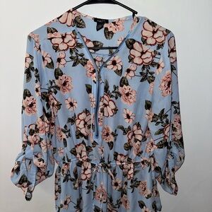 Rue21 Light Blue Floral Blouse with Zipper